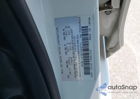 2012 Mazda Mazda3 I Sport из США, поврежденный, VIN JM1BL1UF0C1526714